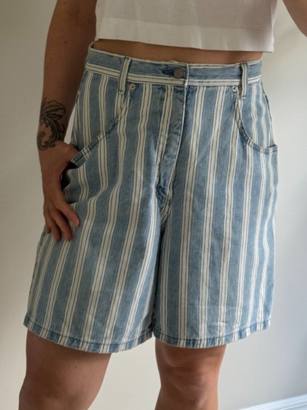 Vintage Long Striped Denim Shorts - Made in Canada!